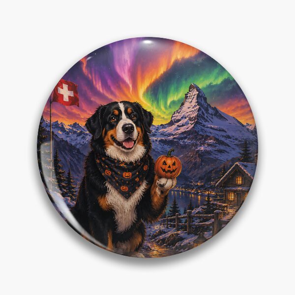 Item preview, Bernese Mountain Dog in the Swiss Alps with Halloween aurora designed and sold by Nomad-Paws.