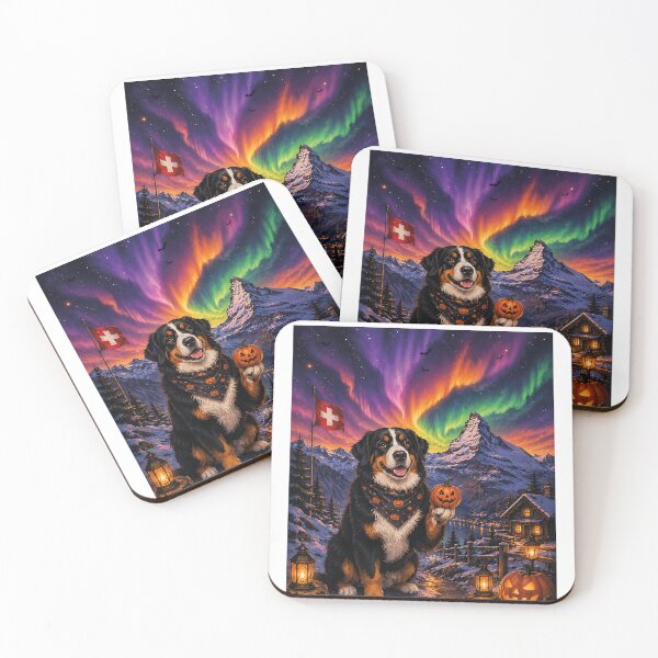 Item preview, Bernese Mountain Dog in the Swiss Alps with Halloween aurora designed and sold by Nomad-Paws.