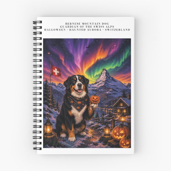 Item preview, Bernese Mountain Dog in the Swiss Alps with Halloween aurora designed and sold by Nomad-Paws.