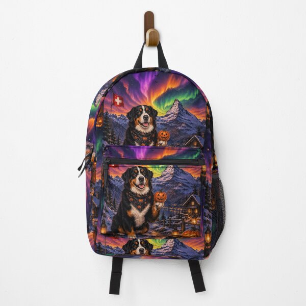 Item preview, Bernese Mountain Dog in the Swiss Alps with Halloween aurora designed and sold by Nomad-Paws.