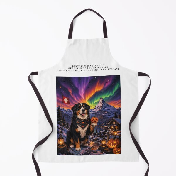 Item preview, Bernese Mountain Dog in the Swiss Alps with Halloween aurora designed and sold by Nomad-Paws.