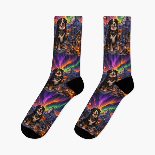 Item preview, Bernese Mountain Dog in the Swiss Alps with Halloween aurora designed and sold by Nomad-Paws.