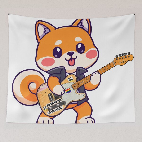Item preview, cute shiba inu playing electric guitar styles designed and sold by Donald-Bryantt.