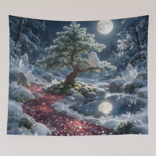 Item preview, January Garnet Zen Garden – Snowy Owl Moon Crystal Art designed and sold by Roanemermaid.