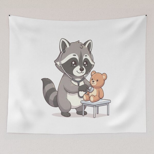 Item preview, Cute Raccoon Doctor Examining Teddy designed and sold by Ella_Sketch.