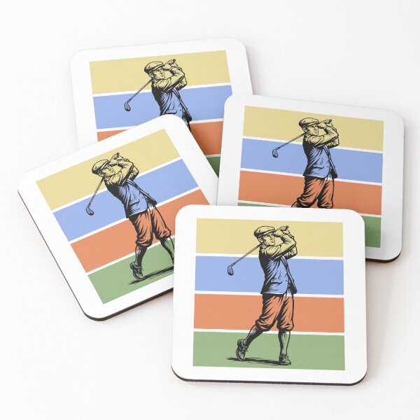 Item preview, Retro Golfer Swing Vintage Color Stripes Woodcut Linocut Art designed and sold by KiwiRider.