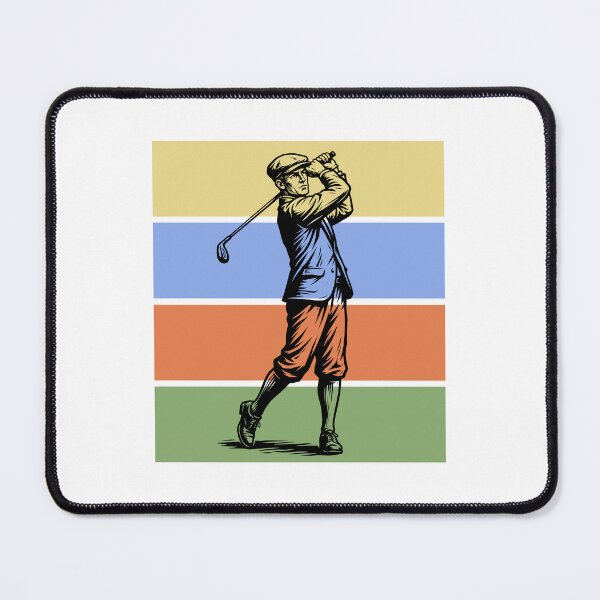 Item preview, Retro Golfer Swing Vintage Color Stripes Woodcut Linocut Art designed and sold by KiwiRider.