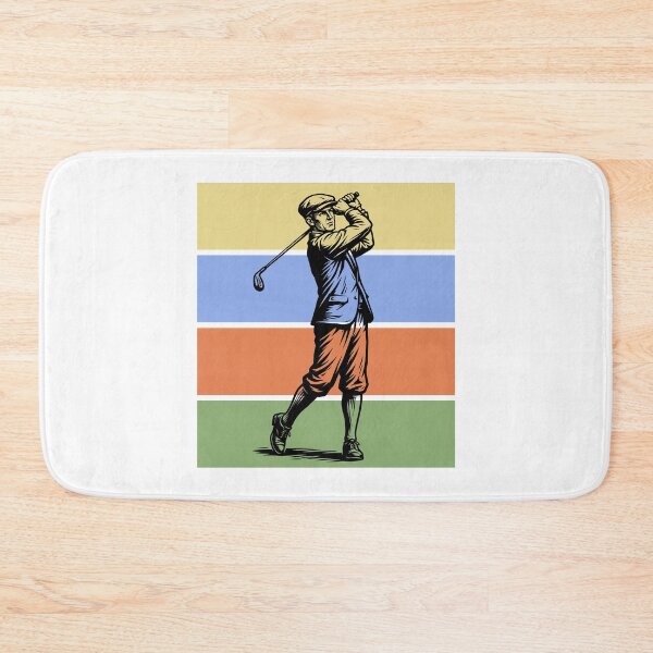 Item preview, Retro Golfer Swing Vintage Color Stripes Woodcut Linocut Art designed and sold by KiwiRider.