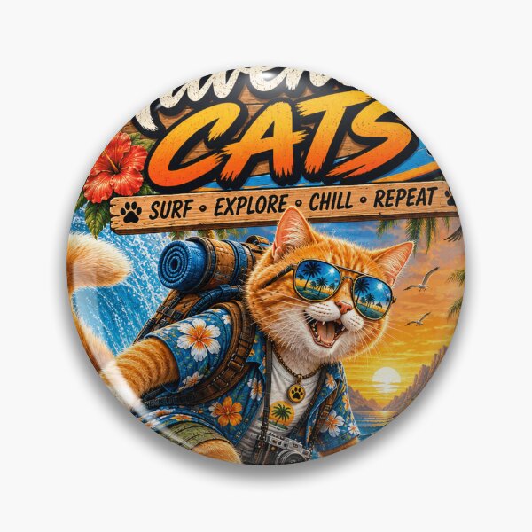 Item preview, Adventure Cat Surfing  Tropical Beach Cat  Retro Ocean Adventure Design designed and sold by TeeVibeHaus.