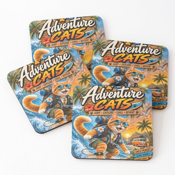 Item preview, Adventure Cat Surfing  Tropical Beach Cat  Retro Ocean Adventure Design designed and sold by TeeVibeHaus.