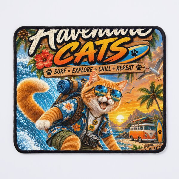 Item preview, Adventure Cat Surfing Tropical Beach Cat Retro Ocean Adventure Design designed and sold by TeeVibeHaus.