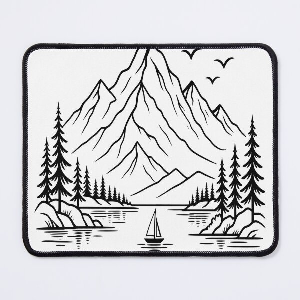 Item preview, Minimalist Mountain Lake Line Art – Black and White Nature Landscape designed and sold by LmonioressXxx.