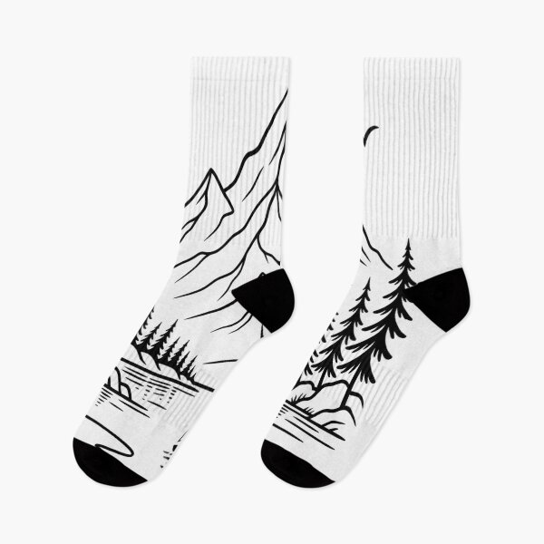 Item preview, Minimalist Mountain Lake Line Art – Black and White Nature Landscape designed and sold by LmonioressXxx.