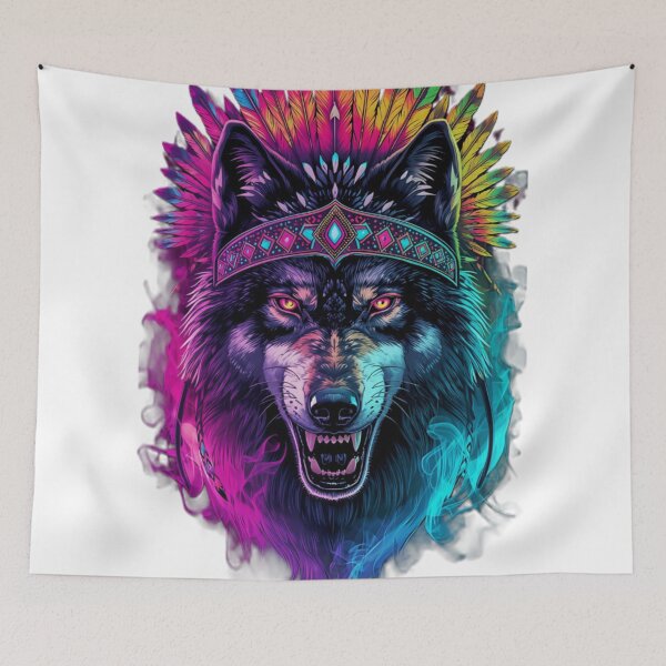 Item preview, Wild Psychedelic Shamanic Wolf Trippy Festival Art designed and sold by VisualVerseLab.