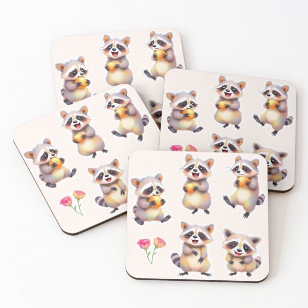 Item preview, Cute Watercolor Raccoon Sticker Pack - Happy Woodland Trash Pandas designed and sold by Yasmine Mohammed.