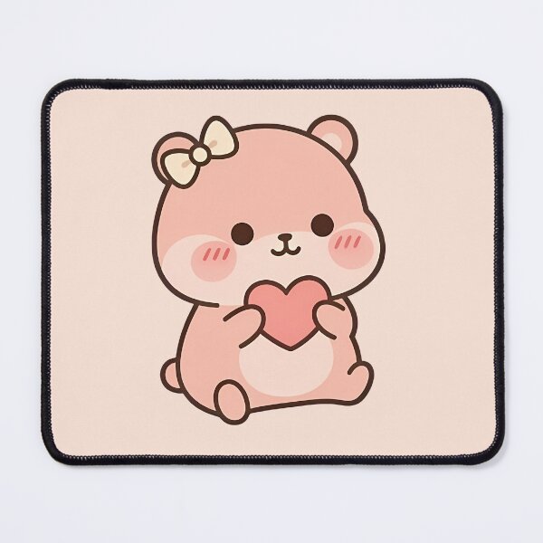 Item preview, Cute Pink Kawaii Bear Holding Heart - Sweet Valentine Love designed and sold by Cuddly-Critters.
