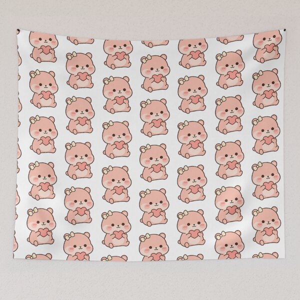 Item preview, Cute Pink Kawaii Bear Holding Heart - Sweet Valentine Love designed and sold by Cuddly-Critters.