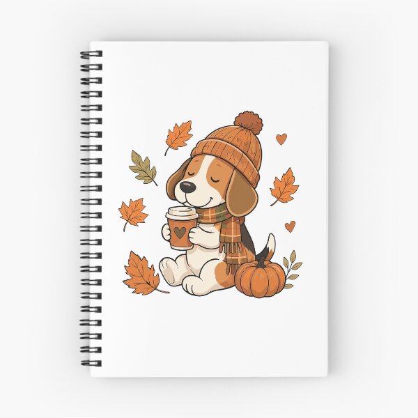 Item preview, Cozy Autumn Vibes — Beagle in Knit Hat with Coffee Cup and Pumpkin designed and sold by Krasnovaovaova.