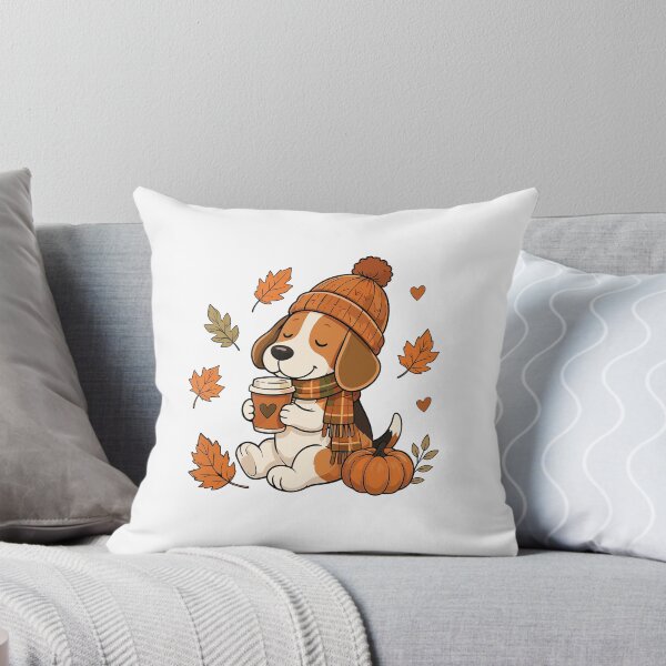 Item preview, Cozy Autumn Vibes — Beagle in Knit Hat with Coffee Cup and Pumpkin designed and sold by Krasnovaovaova.