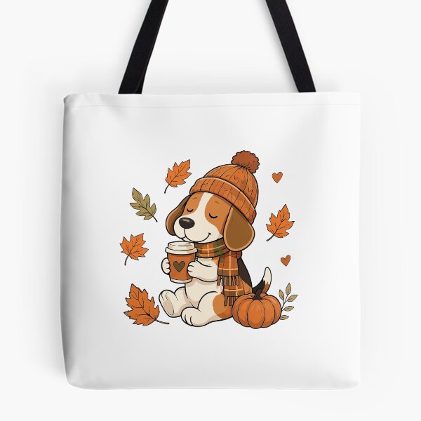 Item preview, Cozy Autumn Vibes — Beagle in Knit Hat with Coffee Cup and Pumpkin designed and sold by Krasnovaovaova.