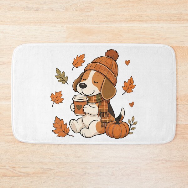 Item preview, Cozy Autumn Vibes — Beagle in Knit Hat with Coffee Cup and Pumpkin designed and sold by Krasnovaovaova.