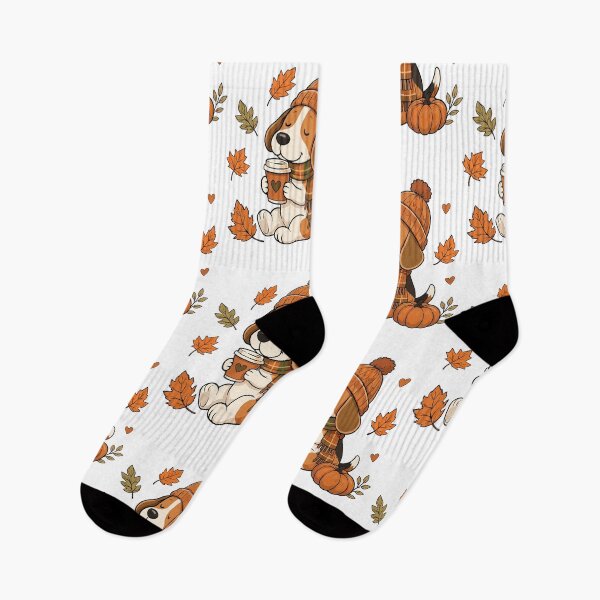 Item preview, Cozy Autumn Vibes — Beagle in Knit Hat with Coffee Cup and Pumpkin designed and sold by Krasnovaovaova.