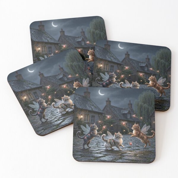 Item preview, Cute Fairy Cats with Glowing Ladybugs at Night designed and sold by Breezes-of-Ida.