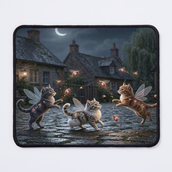 Item preview, Cute Fairy Cats with Glowing Ladybugs at Night designed and sold by Breezes-of-Ida.