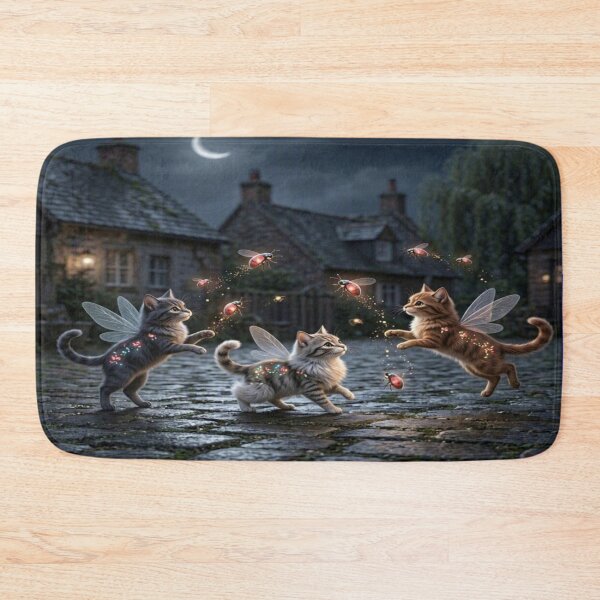 Item preview, Cute Fairy Cats with Glowing Ladybugs at Night designed and sold by Breezes-of-Ida.