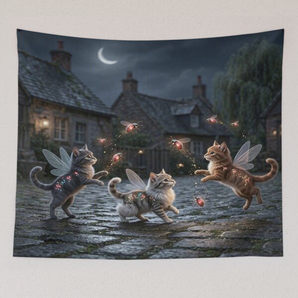 Item preview, Cute Fairy Cats with Glowing Ladybugs at Night designed and sold by Breezes-of-Ida.