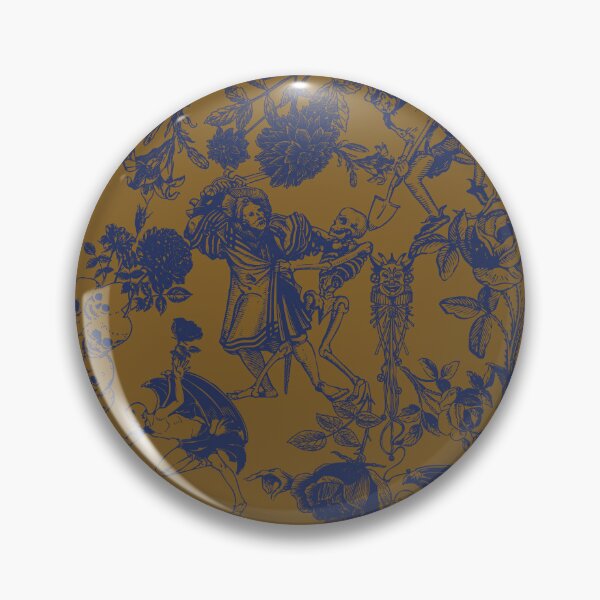 Item preview, Demons N' Roses Toile in Gold and Poseidon Blue designed and sold by YesterdayColl.