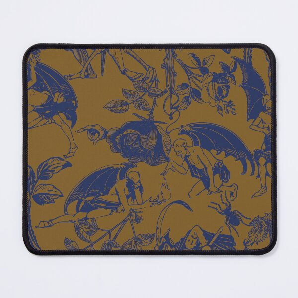 Item preview, Demons N' Roses Toile in Gold and Poseidon Blue designed and sold by YesterdayColl.