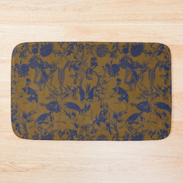 Item preview, Demons N' Roses Toile in Gold and Poseidon Blue designed and sold by YesterdayColl.