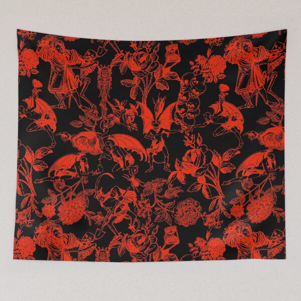 Item preview, Demons N' Roses Toile in Black + Red designed and sold by YesterdayColl.