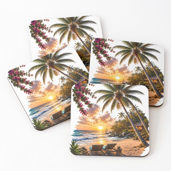 Item preview, Tropical Beach Sunset and Palm Trees Vacation Art designed and sold by FutureGarb.