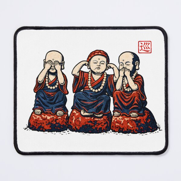 Item preview, Three Wise Monks – Japan Linocut Print V2 designed and sold by JAPANCE STUDIO.