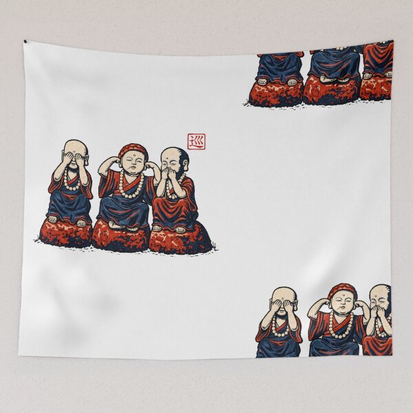 Item preview, Three Wise Monks – Japan Linocut Print V2 designed and sold by JAPANCE STUDIO.