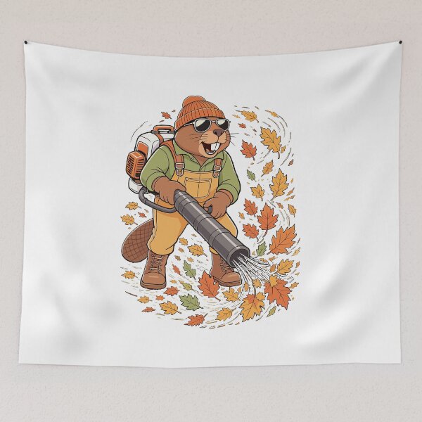 Item preview, Autumn Leaf Blower— Cool Beaver in Overalls with Blower designed and sold by Krasnovaovaova.