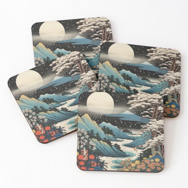 Item preview, Japanese Moonlit Garden Woodblock Landscape designed and sold by BrandonArtWorld.