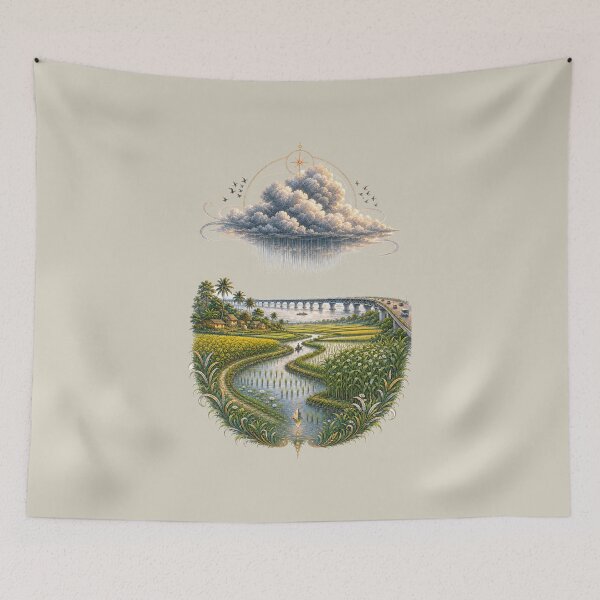Item preview, Paisaje de arrozales lluviosos bajo el monzón. designed and sold by StoneOak.