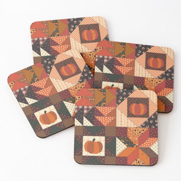 Item preview, Autumnal Pumpkin Cottagecore Patchwork Cheater Quilt designed and sold by YesterdayColl.