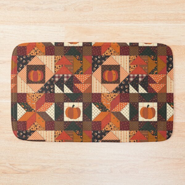 Item preview, Autumnal Pumpkin Cottagecore Patchwork Cheater Quilt designed and sold by YesterdayColl.