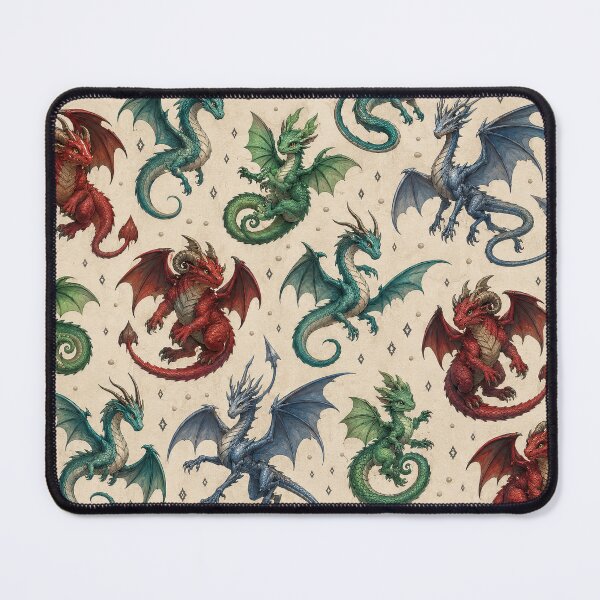 Item preview, Colorful Fantasy Dragons Seamless Pattern on Dark Background designed and sold by WangAew.