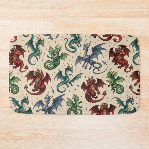 Item preview, Colorful Fantasy Dragons Seamless Pattern on Dark Background designed and sold by WangAew.