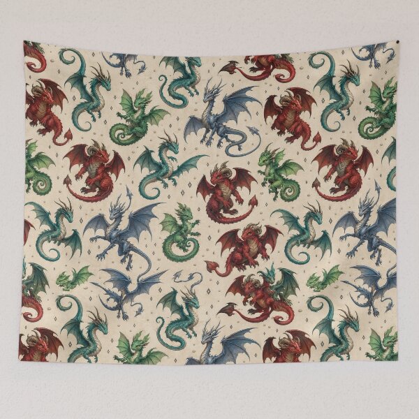 Item preview, Colorful Fantasy Dragons Seamless Pattern on Dark Background designed and sold by WangAew.