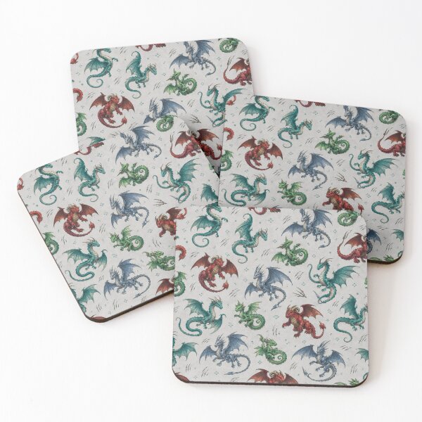 Item preview, Colorful Fantasy Dragons Seamless Pattern on Dark Background designed and sold by WangAew.