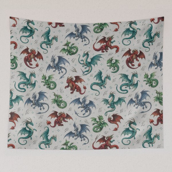 Item preview, Colorful Fantasy Dragons Seamless Pattern on Dark Background designed and sold by WangAew.