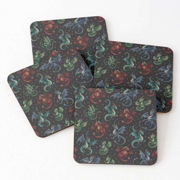 Item preview, Colorful Fantasy Dragons Seamless Pattern on Dark Background designed and sold by WangAew.