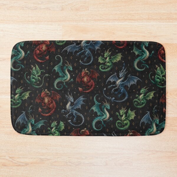 Item preview, Colorful Fantasy Dragons Seamless Pattern on Dark Background designed and sold by WangAew.