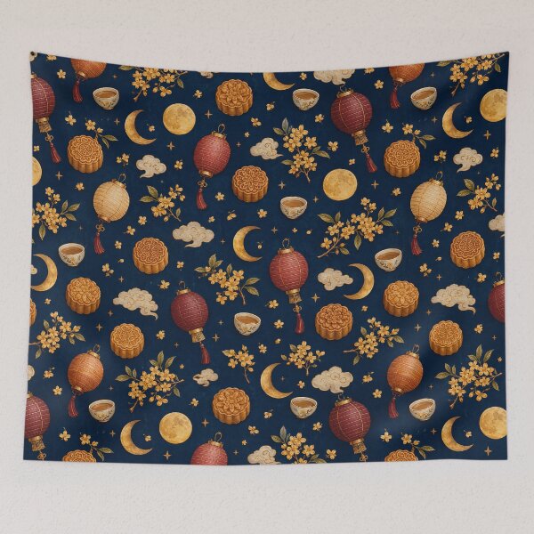 Item preview, Mid Autumn Festival Mooncake and Lantern Seamless Pattern designed and sold by WangAew.